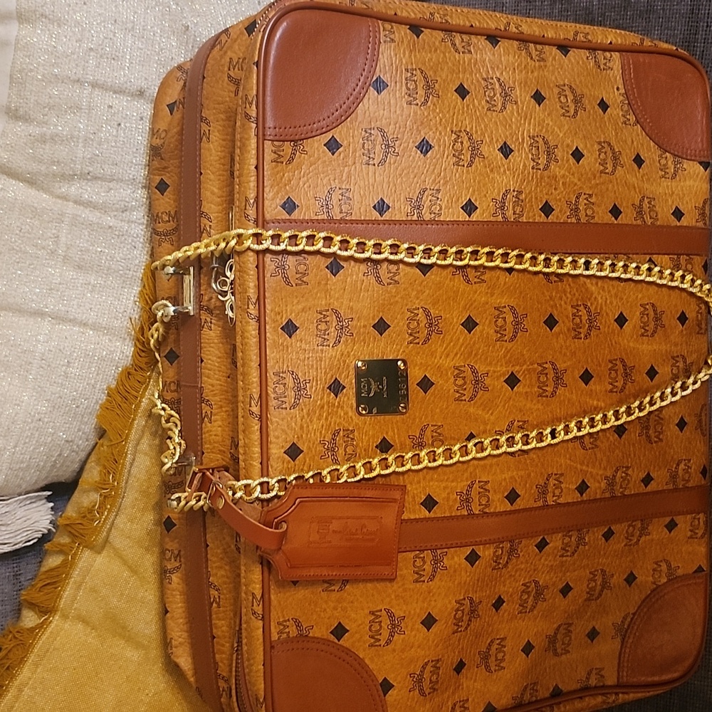 MCM Cognac Visetos Weekender Bag Vintage Made In Germany Unbranded Chains Added - Picture 3 of 17
